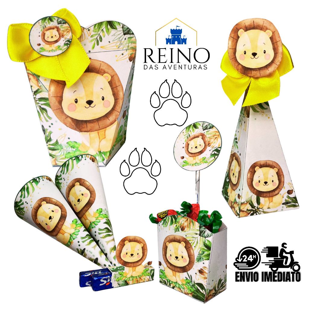 Envio imediato COM NOME - TEMA LEÃO LION (LE100) SAFARI AQUARELA Kit 85 ou 170 Lembrancinha de Aniversário Personalizado em Oferta na Shopee
