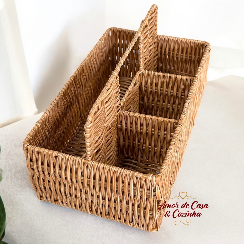 PORTA TALHER E UTENSÍLIOS RETANGULAR  DE RATTAN em Oferta na Shopee