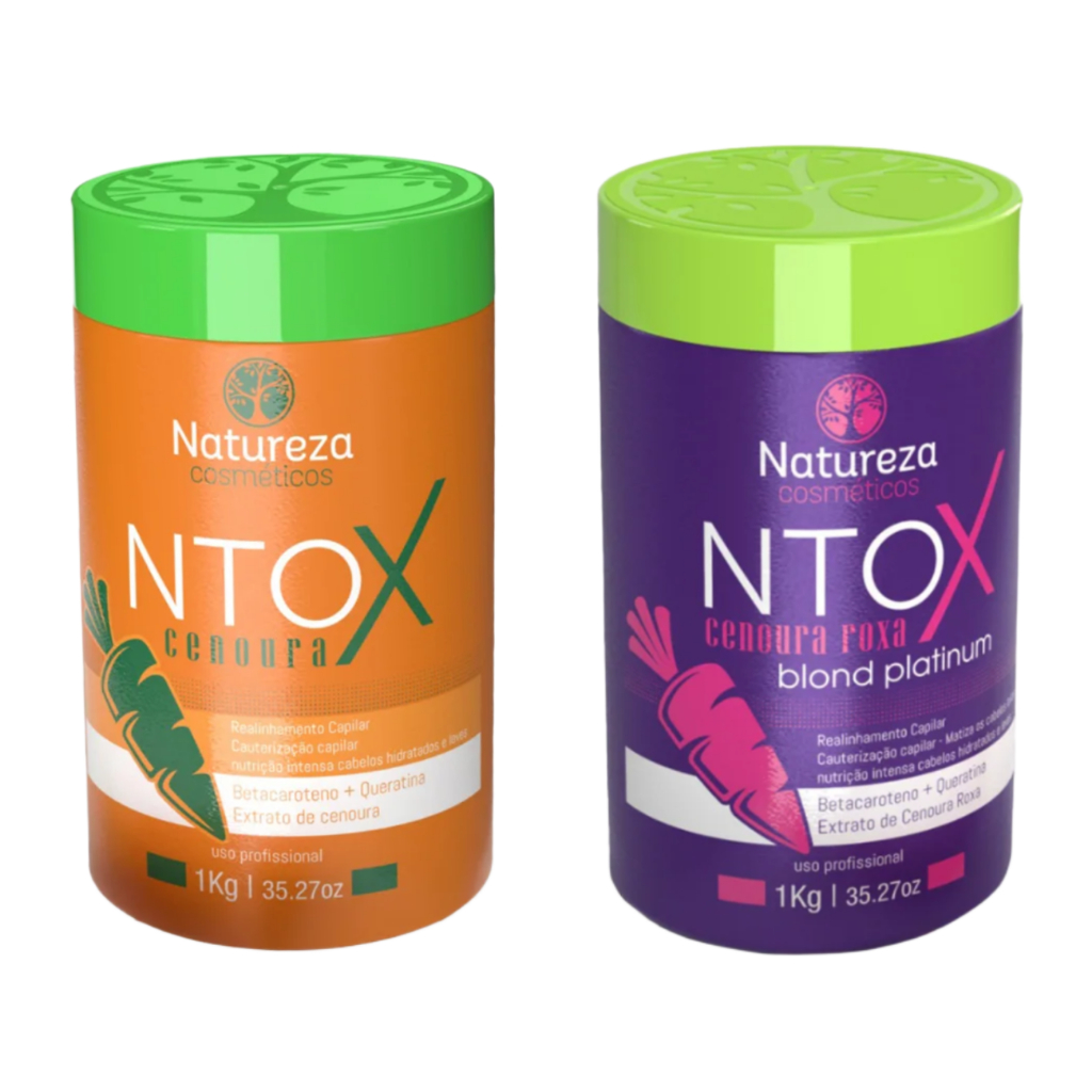 Kit Ntox Cenoura Redutor Volume Realinhamento Profissional + N Cenoura Roxa Sem Formol Matizador Natureza Cosméticos 1kg