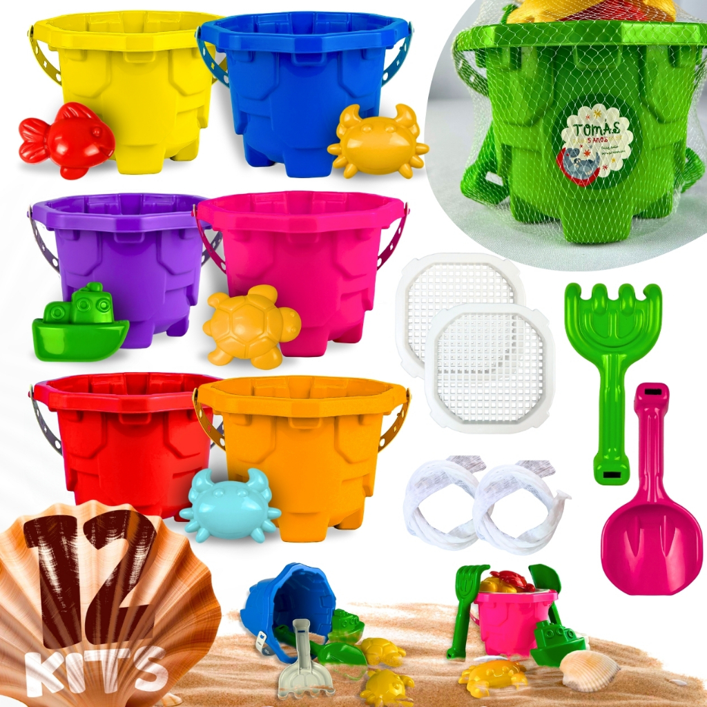 12 Baldinho de Praia Colorido Lembrancinha Festa Areia Criança Balde em Oferta na Shopee