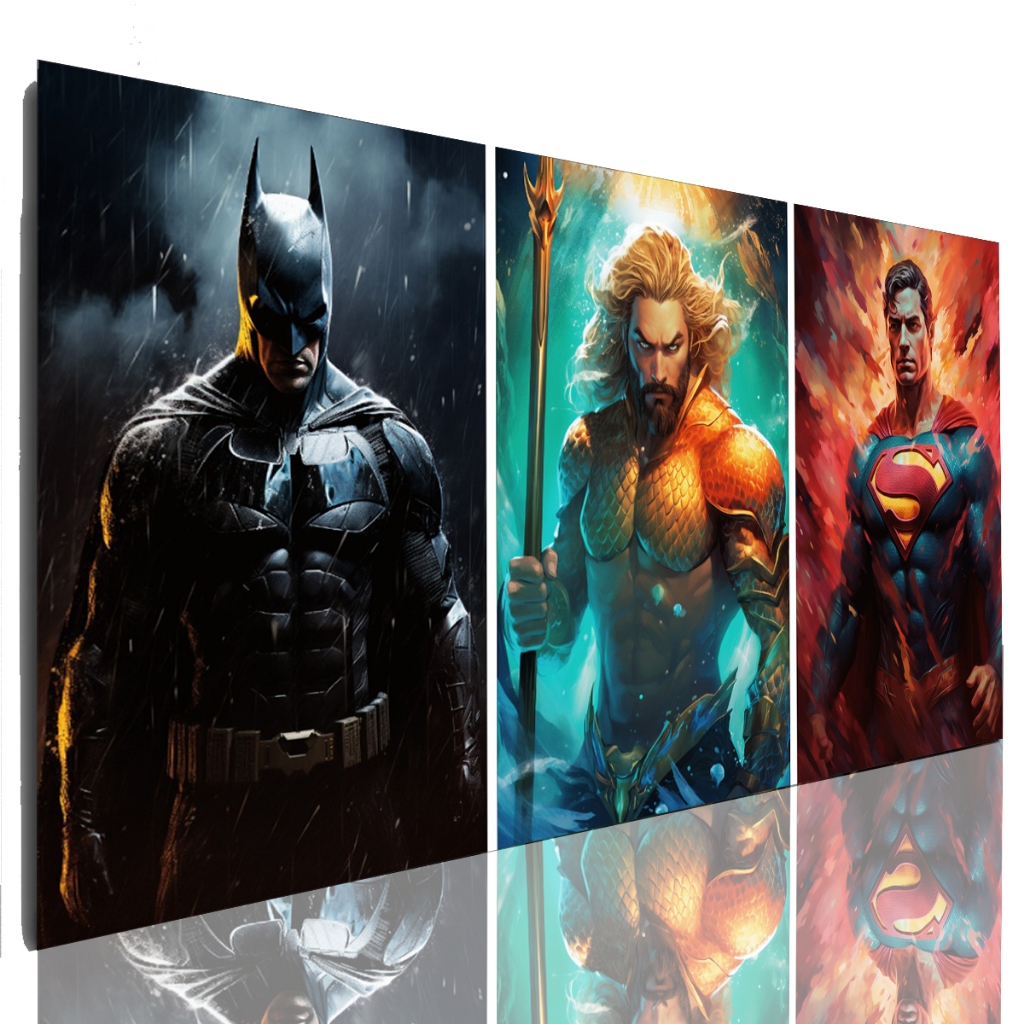 Quadro Decorativo Mosaico Batman Aquaman e Super Man Grande