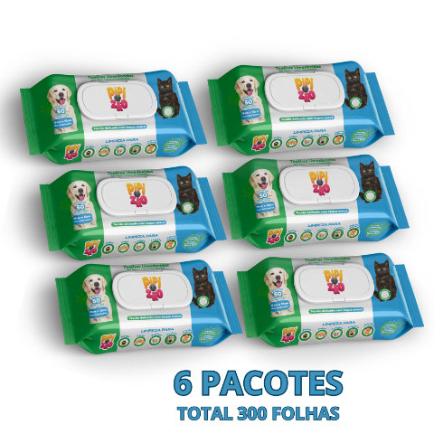 Toalha Lenço Umedecido Para Caes E Gatos Pet 6 Pacotes C/ 50