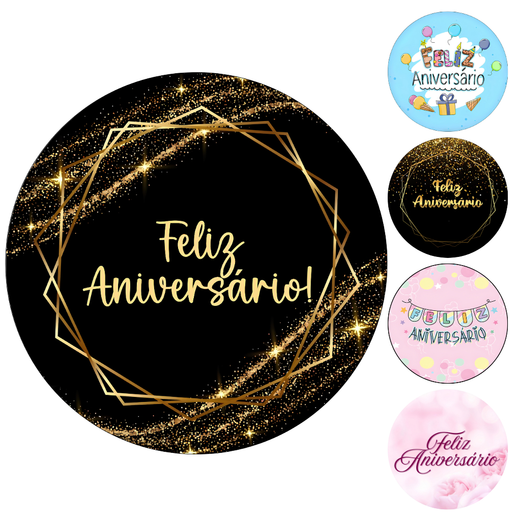 Capa Painel Redondo Mesa Feliz Aniversário Sublimado C/ Elástico 50×50Cm em Oferta na Shopee