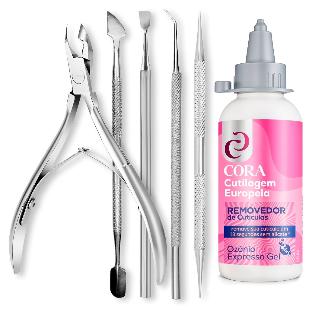 Kit Manicure 6 Peças Alicate Inox Espátula Dupla Raspador Palito Removedor Cutícula Gel Ozônio em Oferta na Shopee