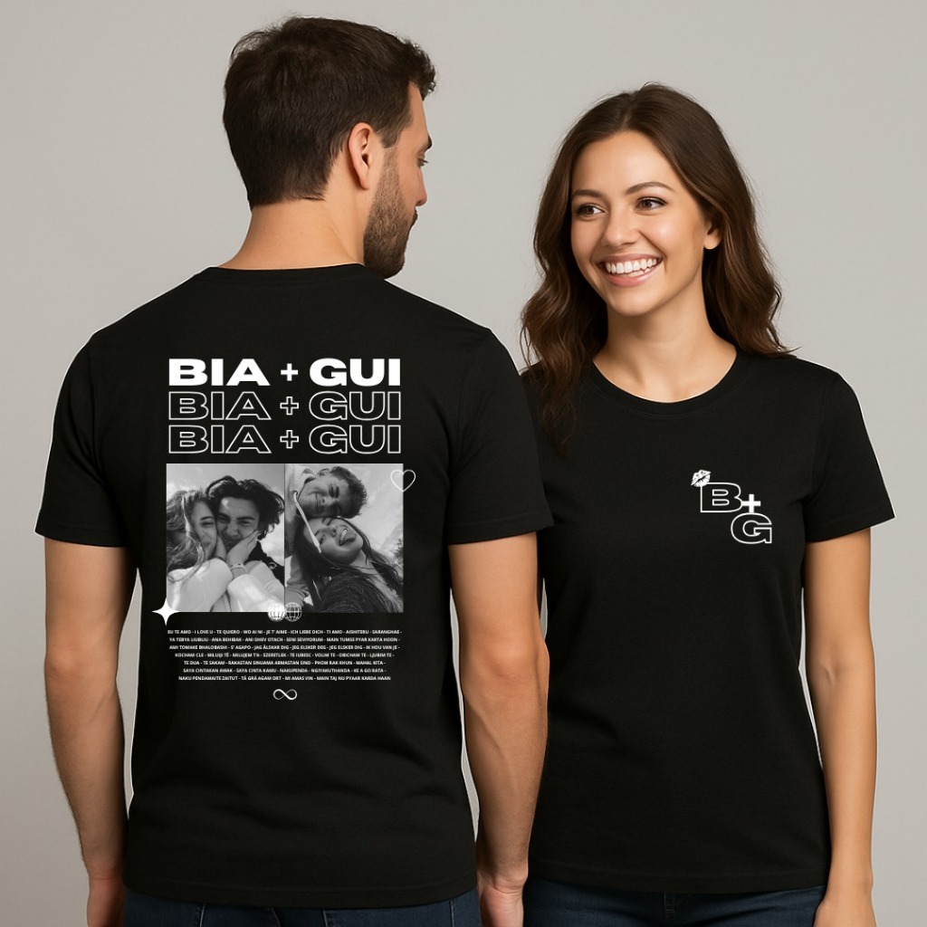 Camiseta Camisa Blusa Casal Namorados Personalizada Nome e Foto Blusa Preta Combo