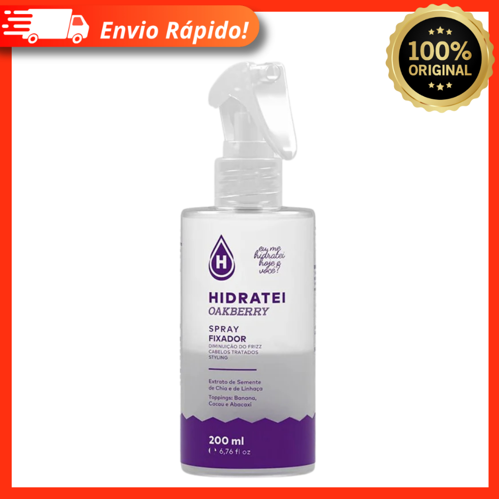 Spray Fixador Hidratei Oakberry 200ml - Diminuição Do Frizz, Cabelos Nutridos e Hidratados