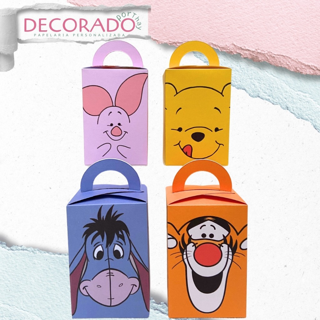 Kit Ursinho Pooh lembrancinha Personalizada | Caixinha Pegue e Monte Tema Pooh | Decoração Festa Infantil