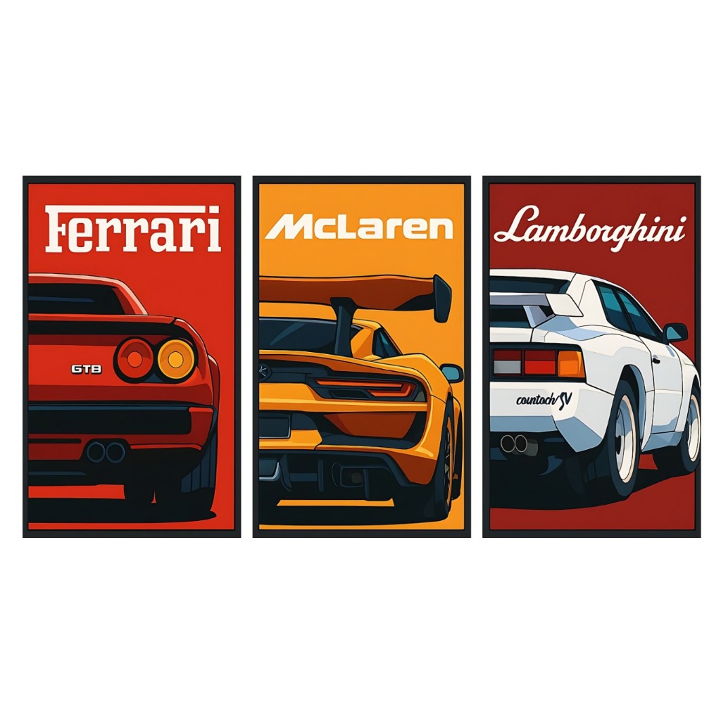 Kit Quadros Decorativos Mosaico 50x30 Carros Esportivos Mosaico Sala Quarto Escritório Premium Luxo em Oferta na Shopee