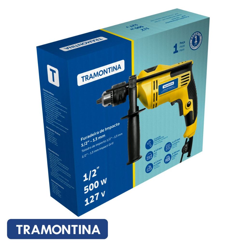 Furadeira Impacto 1/2 13mm 500w Tramontina 127v Profissional · foto 2
