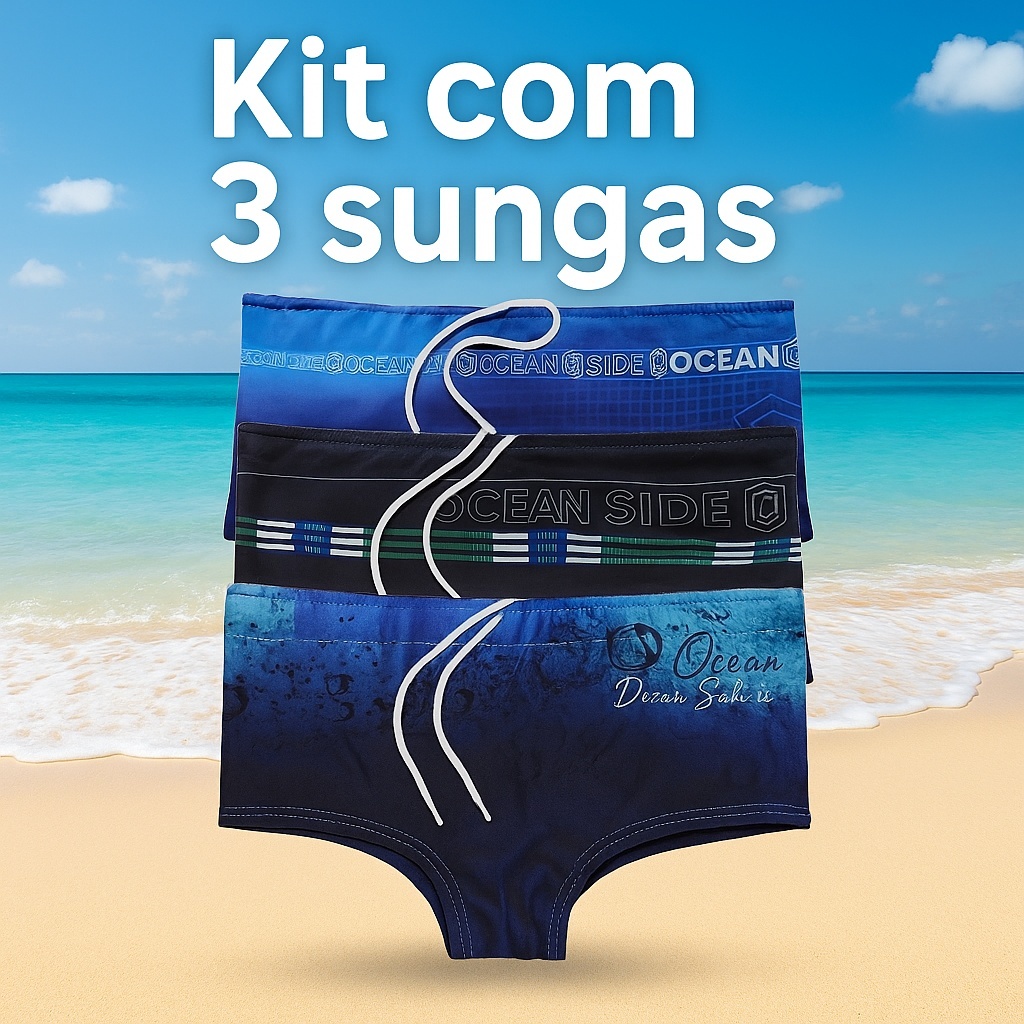 Kit 3 Sungas Boxer Masculinas Estampadas | Moda Praia Piscina Verão Adulto
