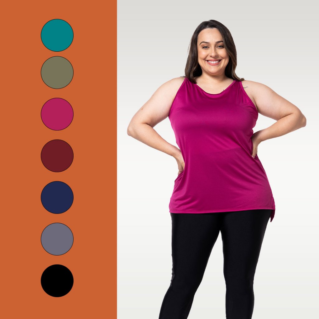Regata plus size mullet treino feminina tapa bumbum fitness dry fit