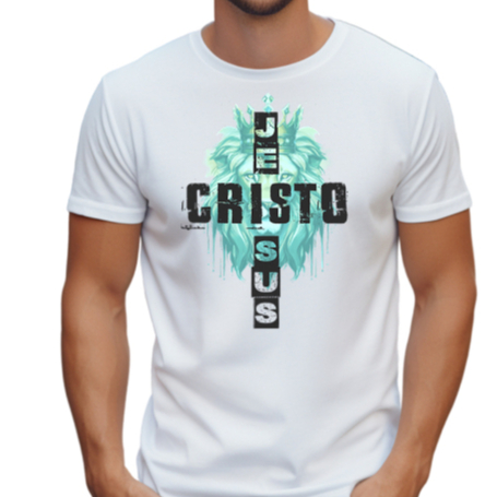 Camiseta Cristã Jesus Cristo Rei Leão Masculina Estampa Gospel Exclusiva 100% Poliéster Premium