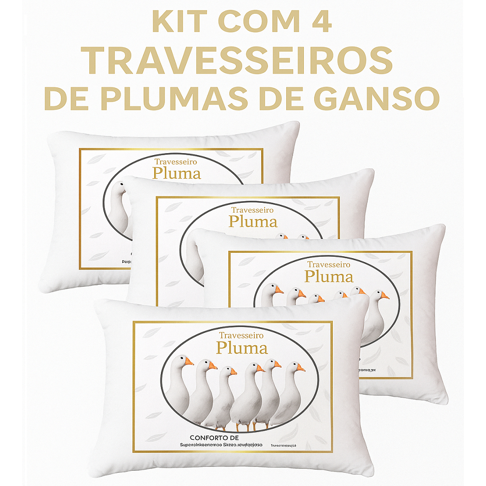 Kit 4 Travesseiro Pluma de Ganso Antialérgico e Macio 50x70cm em Oferta na Shopee