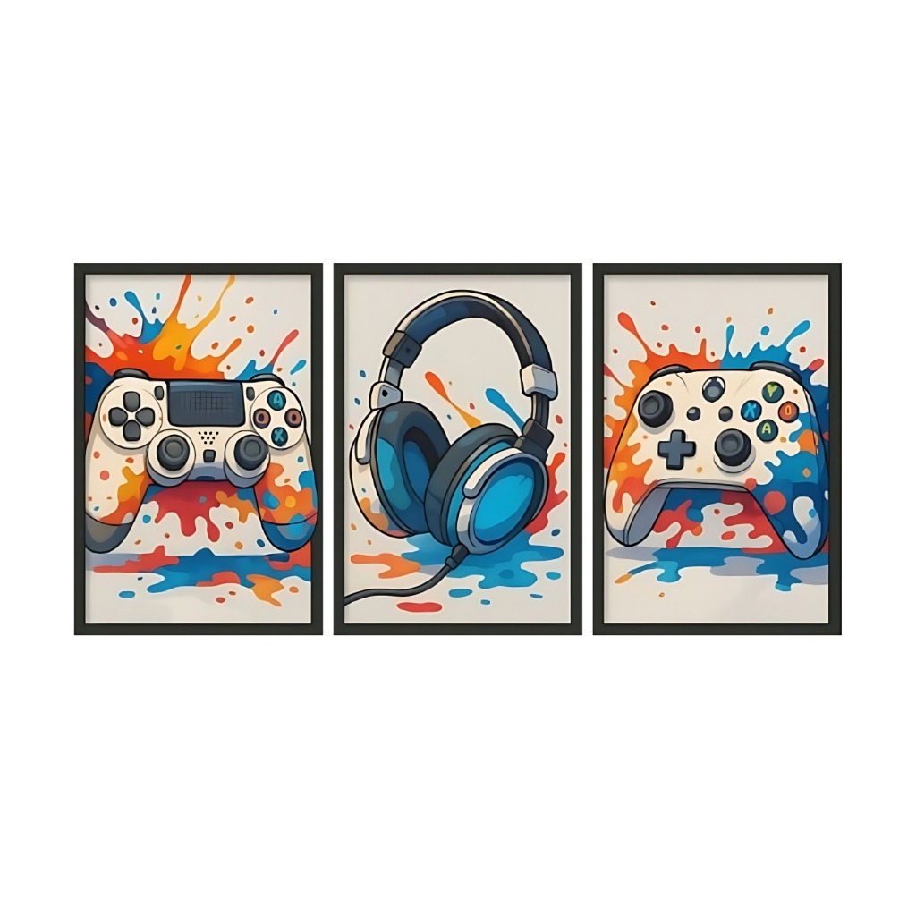 Quadro Decorativo Mosaico 50×30 Gamer fone Video gamer Quarto infantil Premium Luxo
