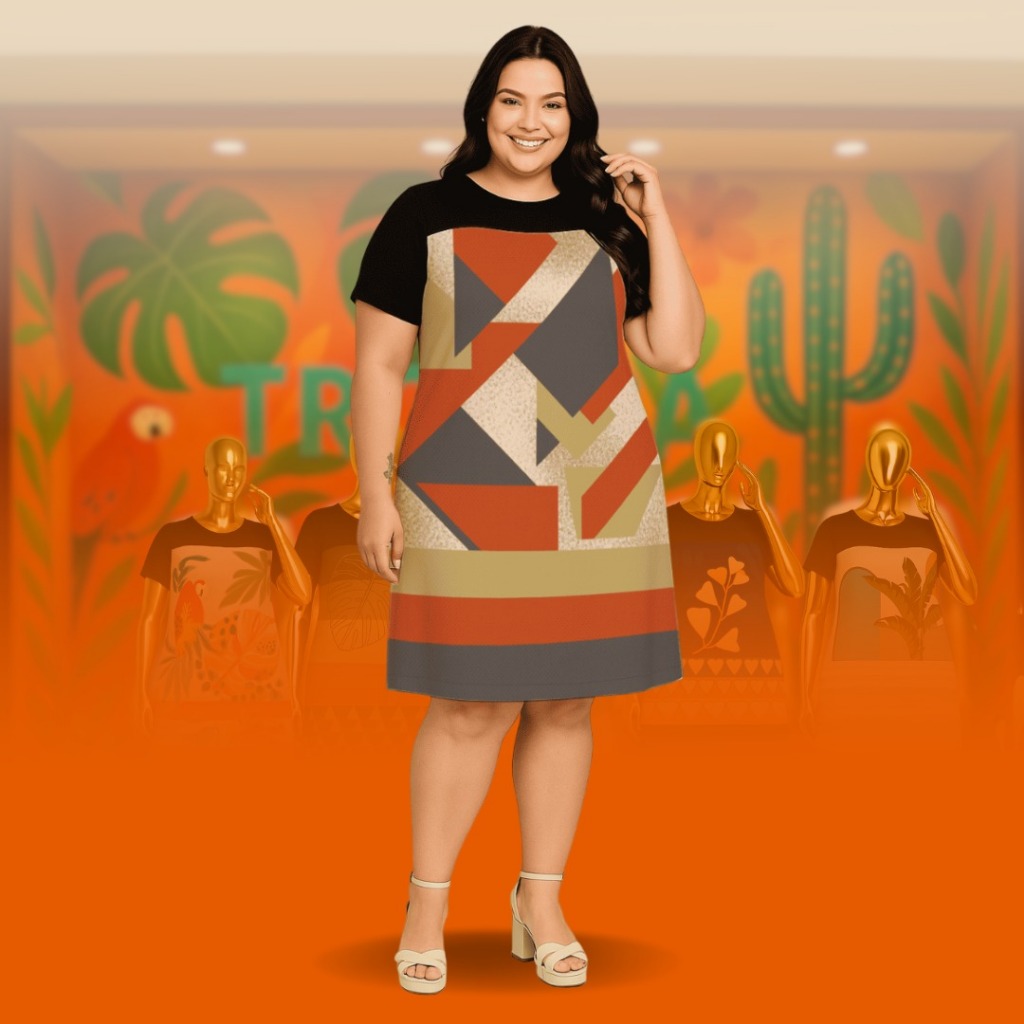 Vestido Soltinho com Tecido Leve Plus Size em Sedinha Digital para Quem Busca Conforto e Charme