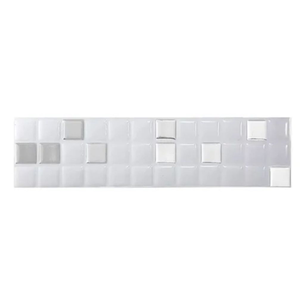 Kit 20 Faixas Pastilha Adesiva De Parede 3D  Branco Com Espelhado 31 x7,8 cm