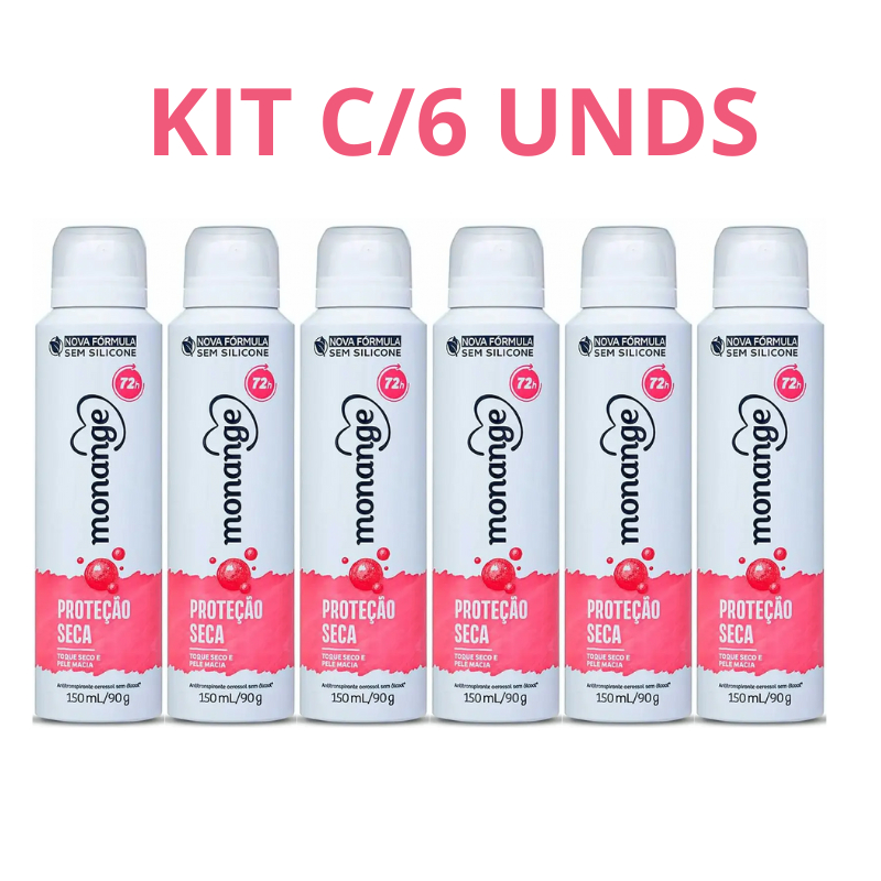 KIT C/6 UNIDADES DESODORANTE MONANGE PROTEÇÃO SECA 150ML em Oferta na Shopee