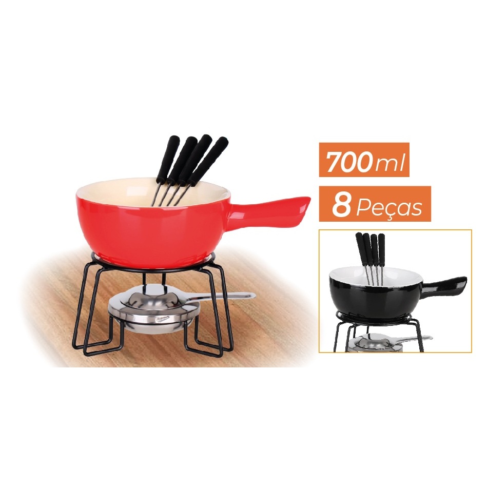 Conjunto para Fondue Panela em Cerâmica 700ml 8 Peças
