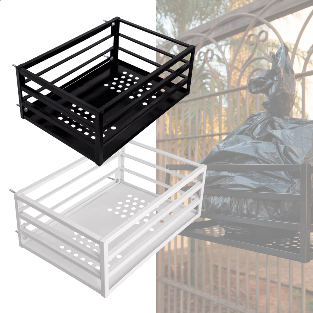 Lixeira Para Muro Portão Parede Grade Suspensa Tela Aço Reforçado Pintura Anticorrosiva Preta Branca (Envio Imediato) em Oferta na Shopee