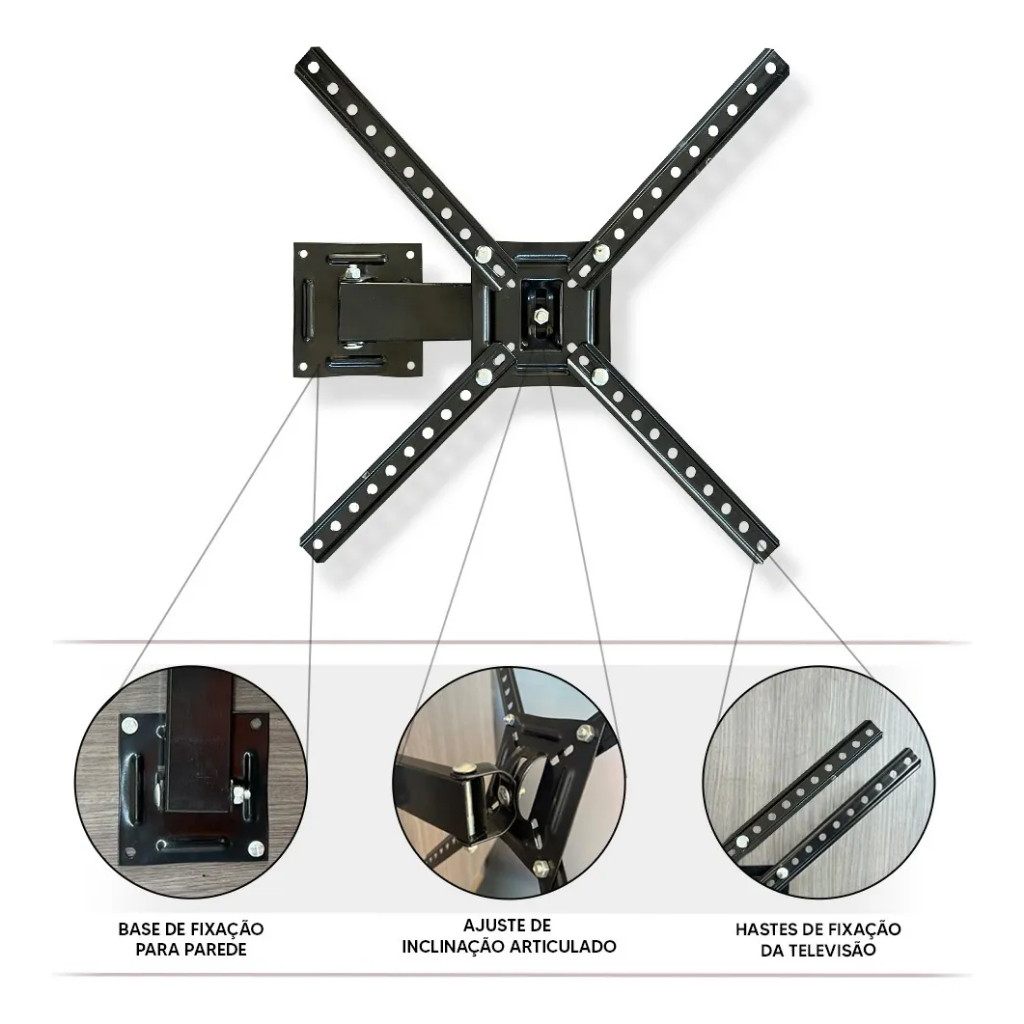 Suporte Articulado Para Tv Monitor LED LCD 10” 55” 180° Preto Brasforma