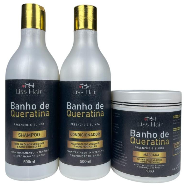 Kit Capilar Banho de Queratina Hidratação, Maciez e Brilho 3 Passos Liss Hair Profissional em Oferta na Shopee