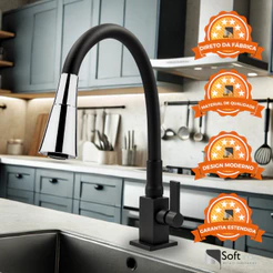Torneira Gourmet Bancada Cozinha Preta Cone Preto Cromado