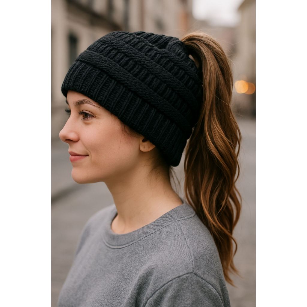 Touca Feminina Rabo De Cavalo Frio Gorro Luxo