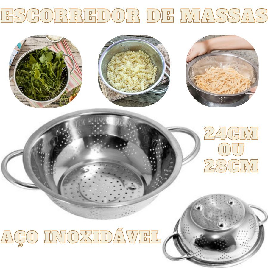 Escorredor De Massas 28Cm Ou 24Cm Para Alimentos De Cozinha Prático De Se Usar De Aço Inoxidável em Oferta na Shopee