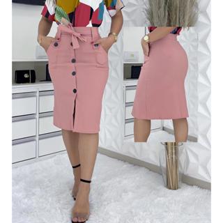 Saia Moda Evangélica Evasê Feminino Cintura Alta Bengaline em Oferta na Shopee