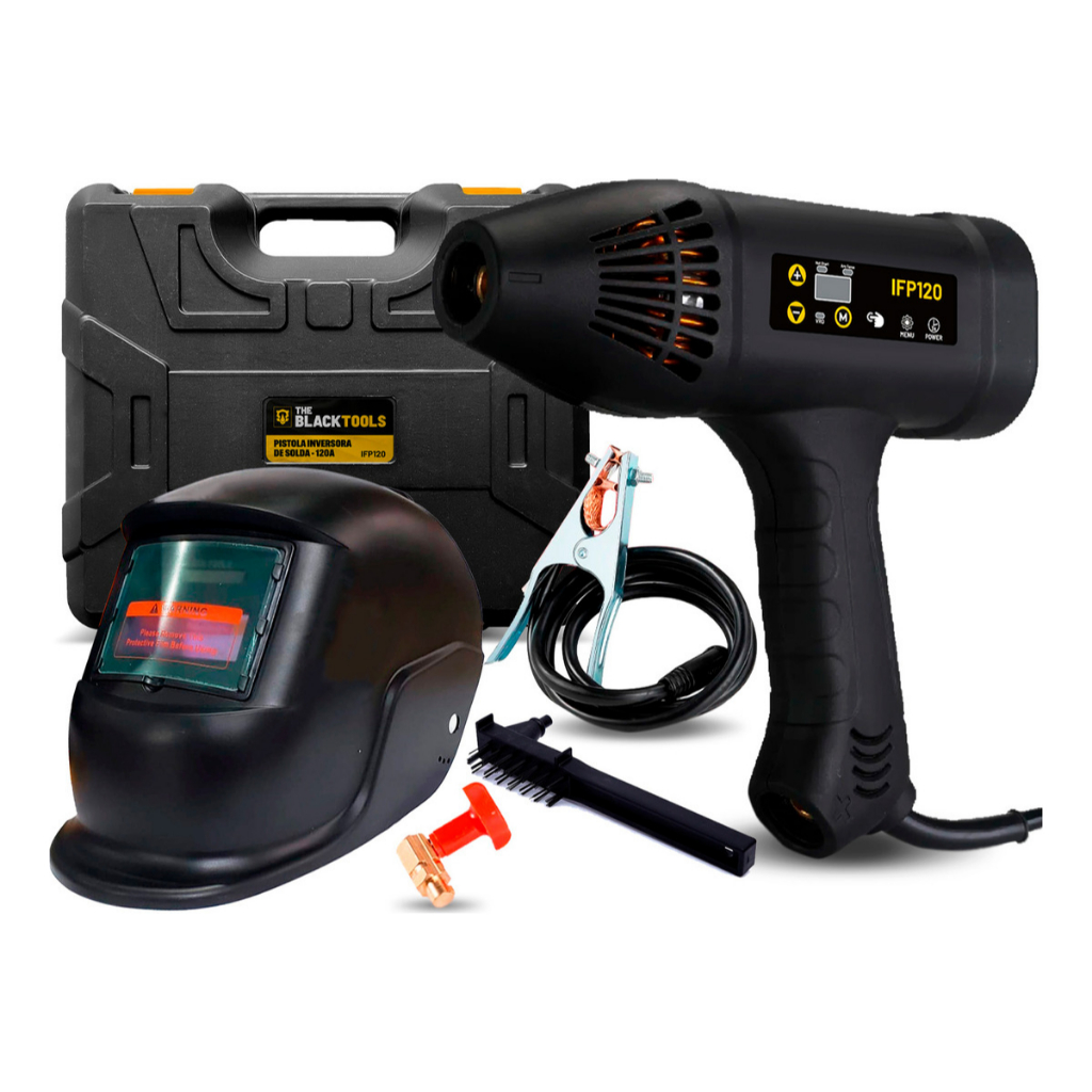 Pistola De Solda Inversora Mma 120a 220v Portátil 60hz E Máscara De Solda Automática The Black Tools em Oferta na Shopee