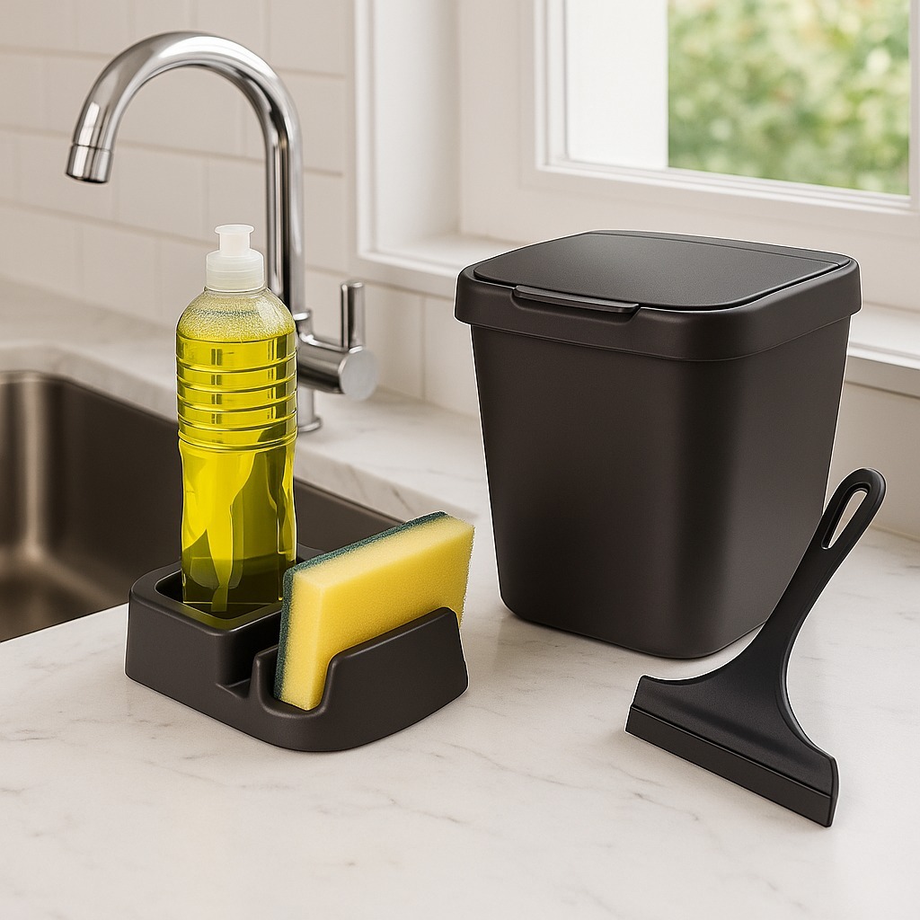 Conjunto Porta Detergente + Rodo de Pia + Lixeira Cozinha Área Gourmet em Oferta na Shopee