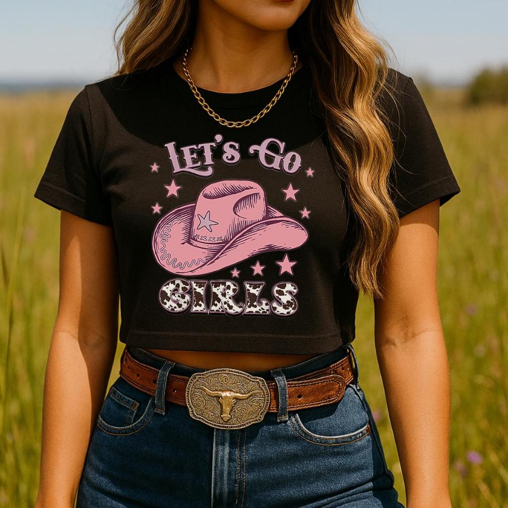Cropped Lets Go Girls Chapeu Country Sertanejo Croped Country Camiseta Curta Feminina Camiseta Feminina em Oferta na Shopee