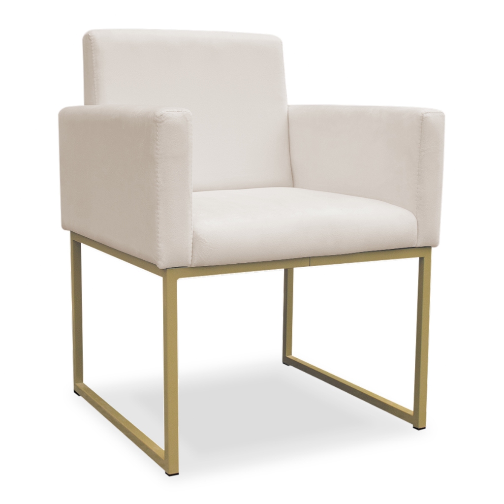 Poltrona Nina Base de Ferro Industrial Dourado - LR DECOR