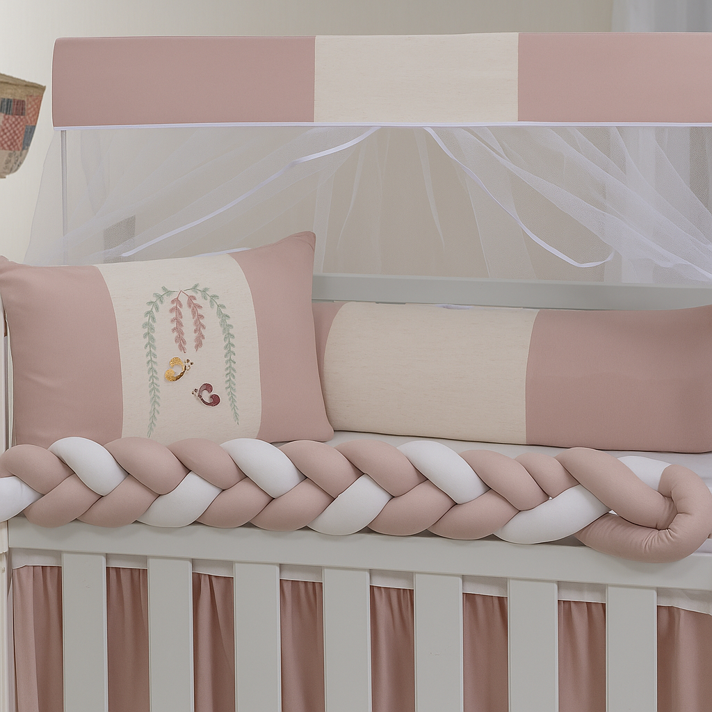 Kit Mini Berço Classic Menina Menino 06 Peças Com Saia Estampado