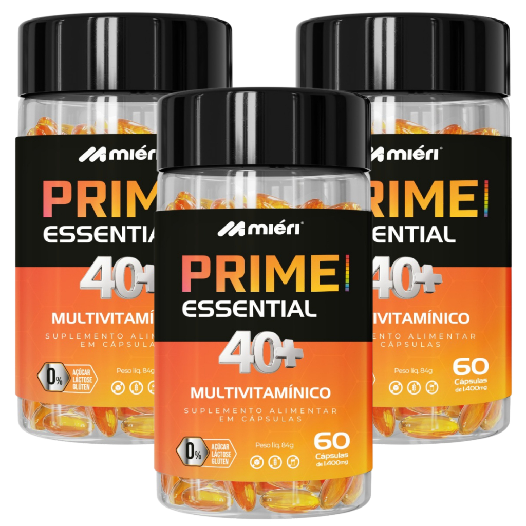 KIT 3 PRIME ESSENTIAL 40+  Multivitamínico Premium + Zinco, Vitamina E, Selênio 60 Cápsulas - MIÉRI