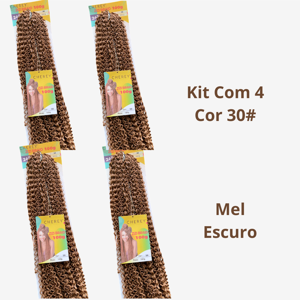 kit 4 Cabelo Miojinho (Cor 30 Mel Escuro) 400G Tranças Micro Zizi Kanekalon Pronto Para Trançar