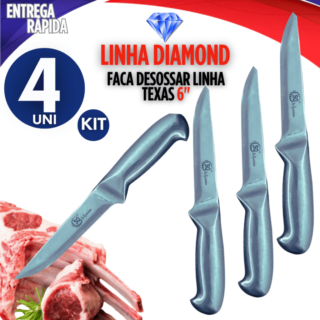 Kit 4 Faca para Desossar  Linha Texas - Açougue, Churrascaria - Entre as melhores facas de cozinha