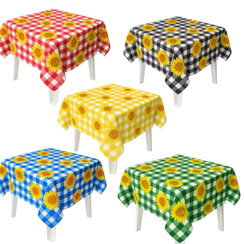 KIT 10~50 TOALHAS PLÁSTICA XADREZ  COM GIRASSOL MESA DE BAR FESTA JUNINA 80X80CM FESTA JUNINA 2025 em Oferta na Shopee