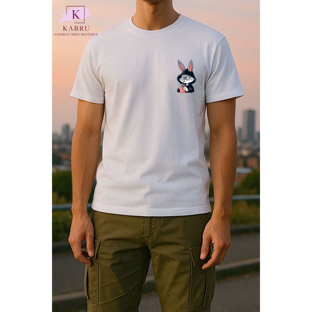 Camiseta Masculina Estampada Personalizada Pernalonga 100% Algodão Confortavel Estilosa