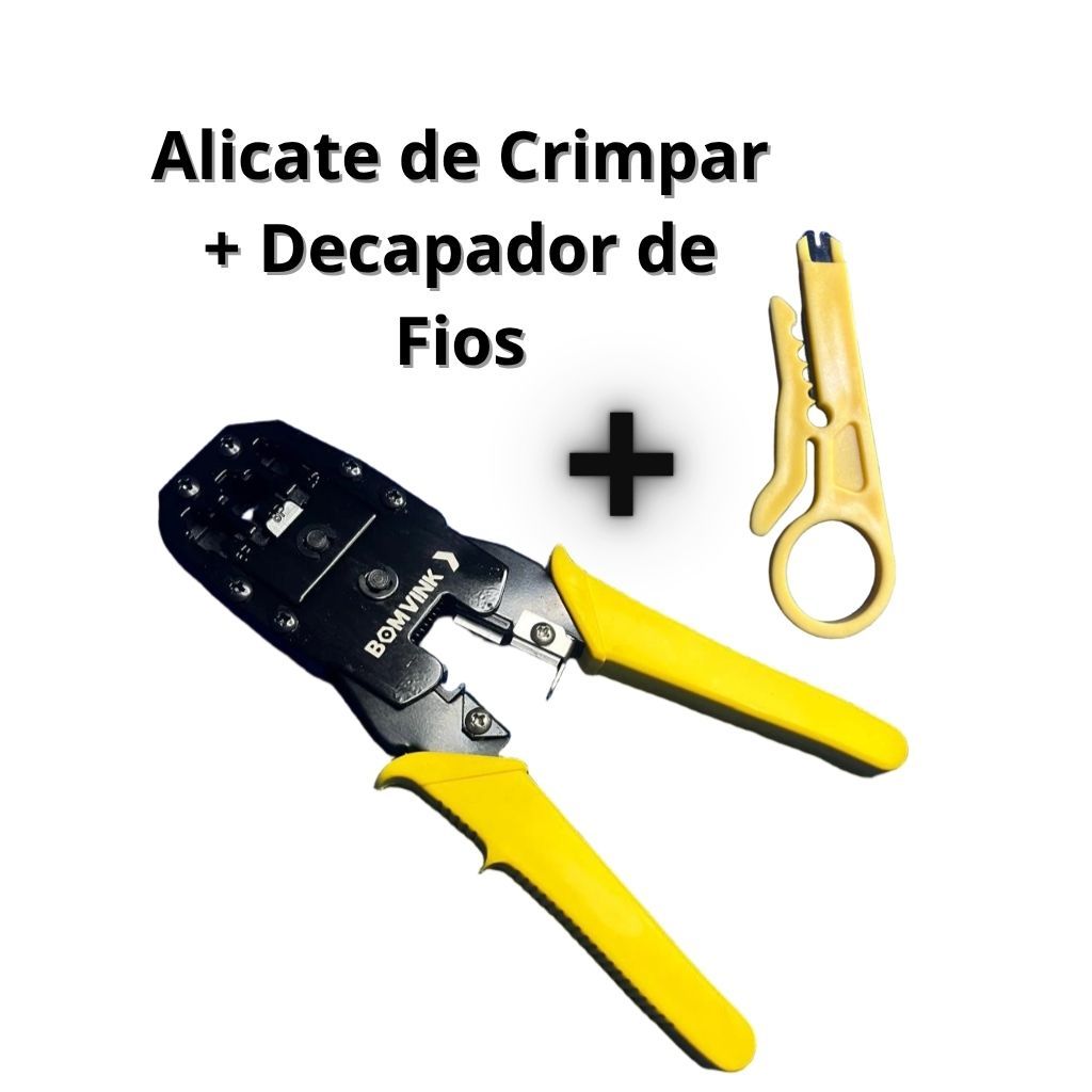 Alicate de crimpar / Cabo de rede (20m) / 5 Conectores / Decapador de fio / Teste de rede / Capa de conector