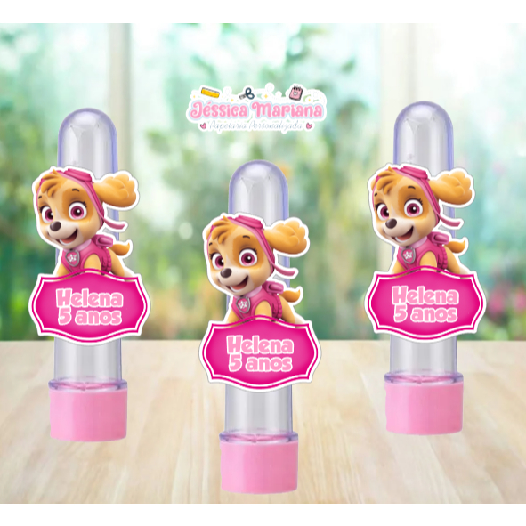 30 Apliques personalizados aniversário lembrancinha Skye Patrulha canina rosa com nome e idade