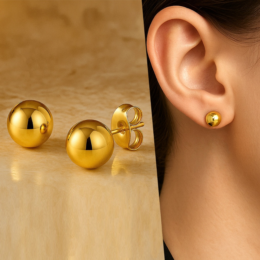 BRINCO BOLINHA FOLHEADO A OURO TAMANHO MEDIO em Oferta na Shopee