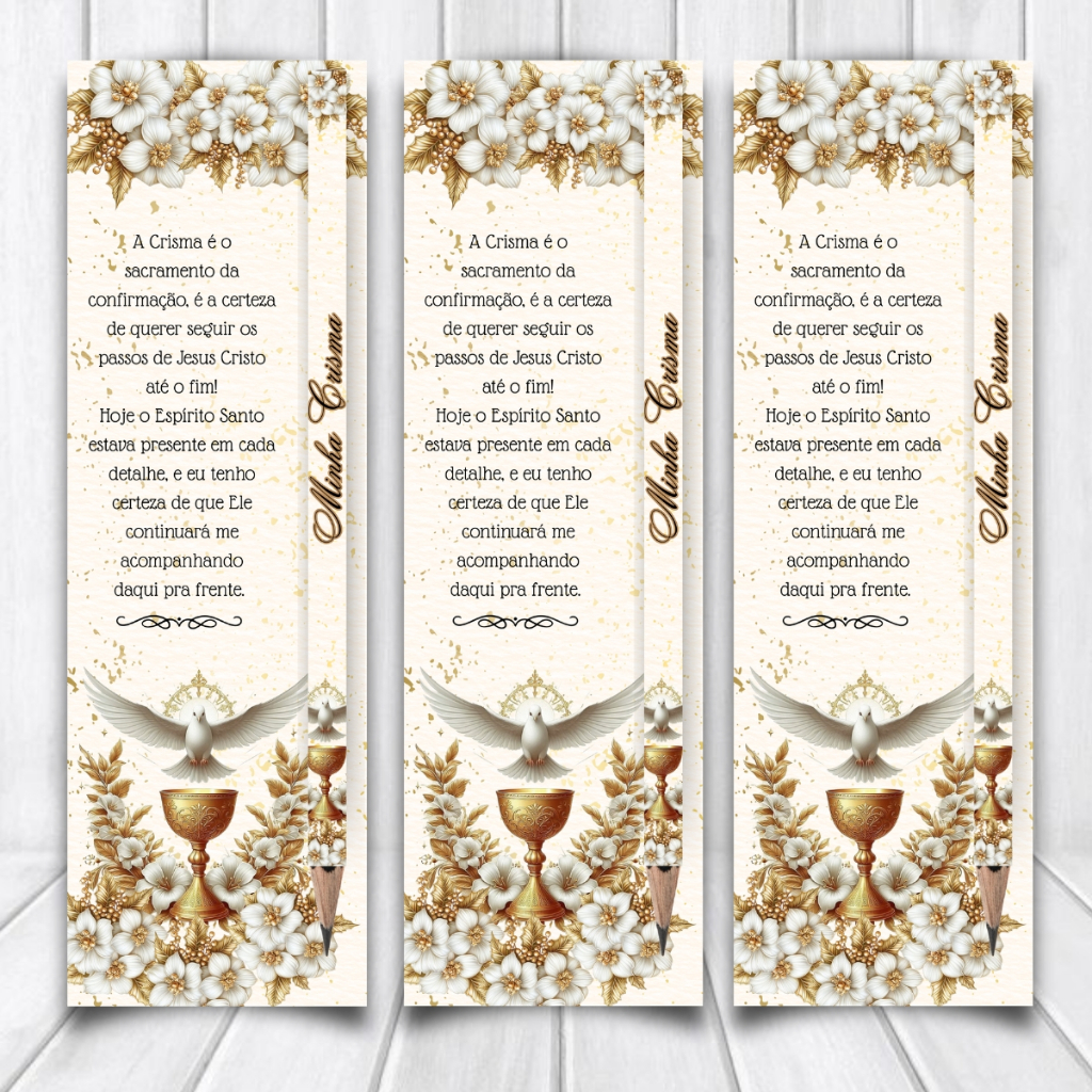 10, 20 ou 40 Lembrancinha De Crisma Card + Lápis ou Caneta - Já Vai Embalado