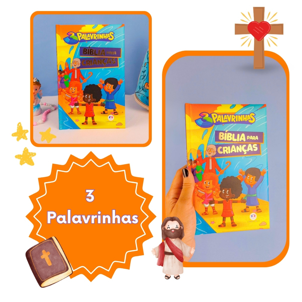 Bíblia Para Crianças Três 3 Palavrinhas Capa Dura Almofadada Infantil Ilustrada