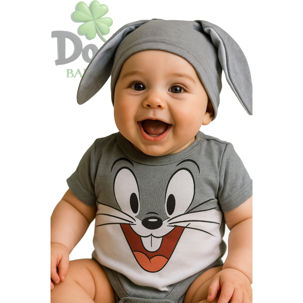 Body de Bebê do Pernalonga Coelho Temático mêsversario + touca em Oferta na Shopee