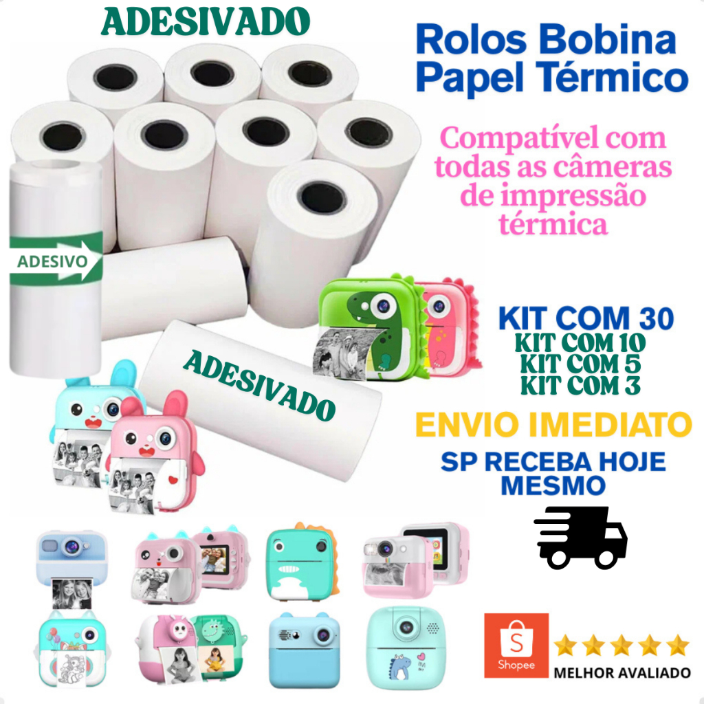 Kit Rolos Refil Papel Adesivo Câmera Instantânea Mini Impressora Portátil Térmica Etiqueta Maquina Fotográfica