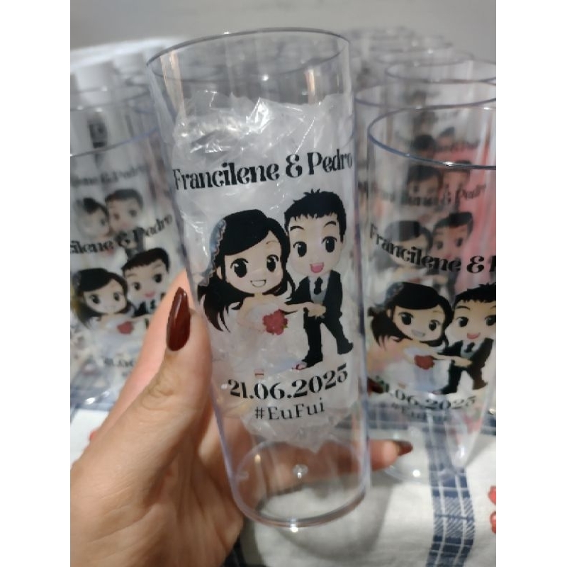 kit 15 copos long drink personalizados - transparente - lembrancinha em Oferta na Shopee