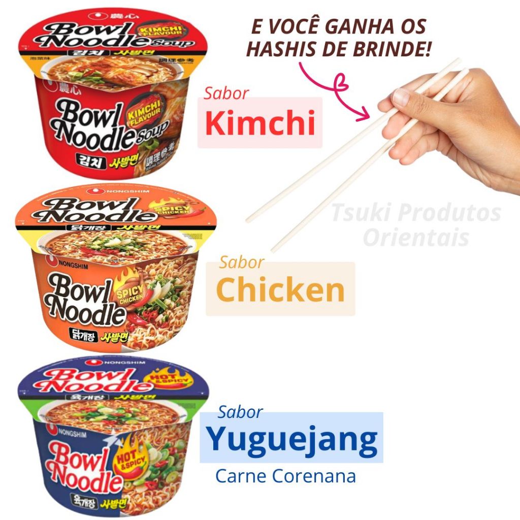 KIT DEGUSTAÇÃO DORAMEIRA = 3 POTES LÁMENS COREANOS BOWL NOODLE + BRINDE HASHIS | COMIDA COREANA