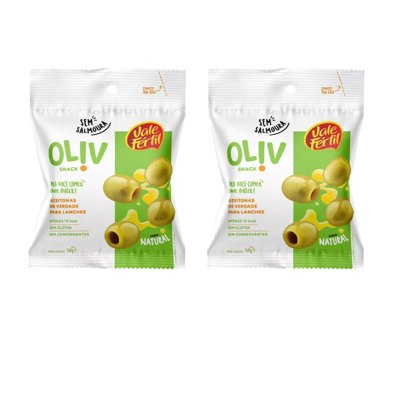 02 Snack Azeitona Sem Caroço Natural 50g Vale Fértil