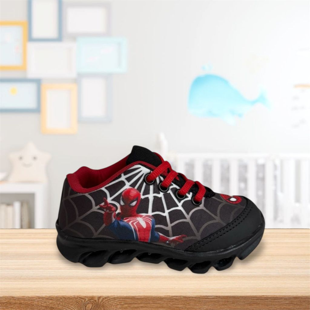 Tenis Menino Homem Aranha Luizinha Led Preto Macio Confortavel
